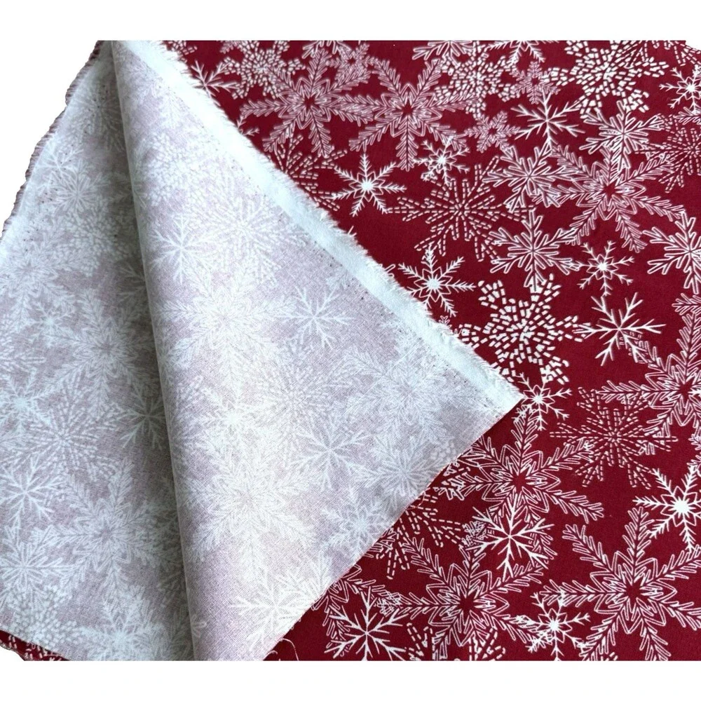 Snowflake Fabric on Red Quilt Cotton Joann's Blender Christmas Winter 2yd x 44